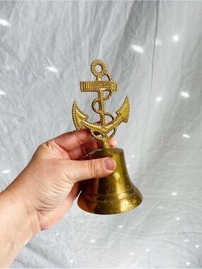 Vintage Large Brass Nautical Anchor Hand Bell - Decorative Ship Bell